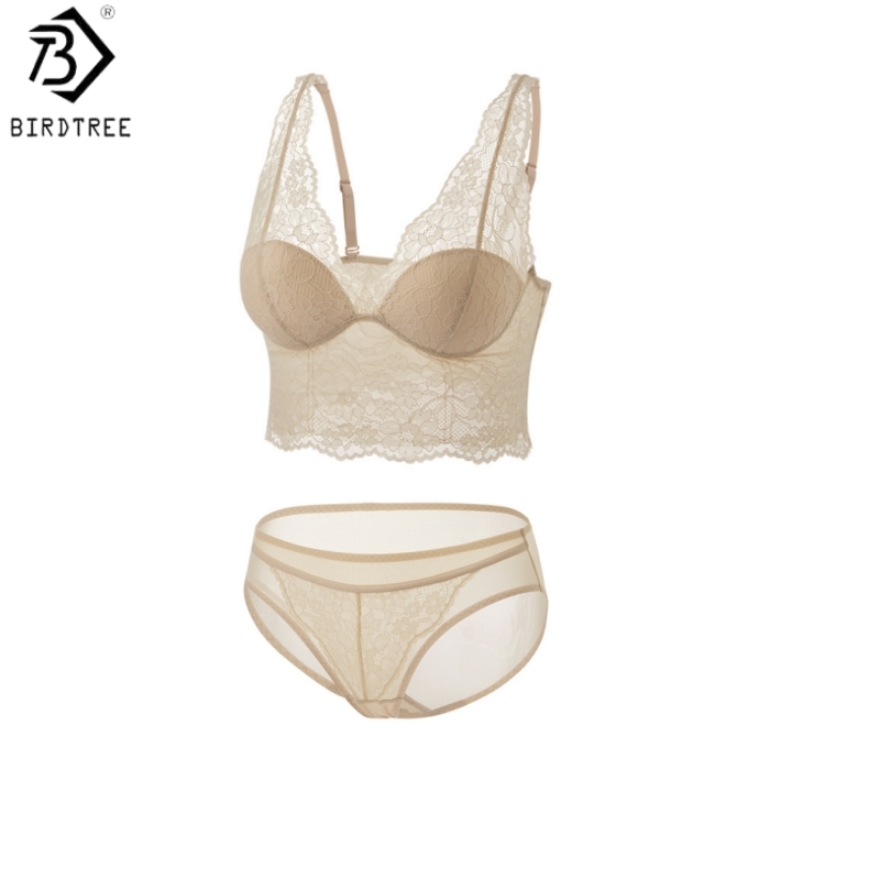 Lace Bralette Set - Birdtree, Silk Lining Women's Elegant Bra