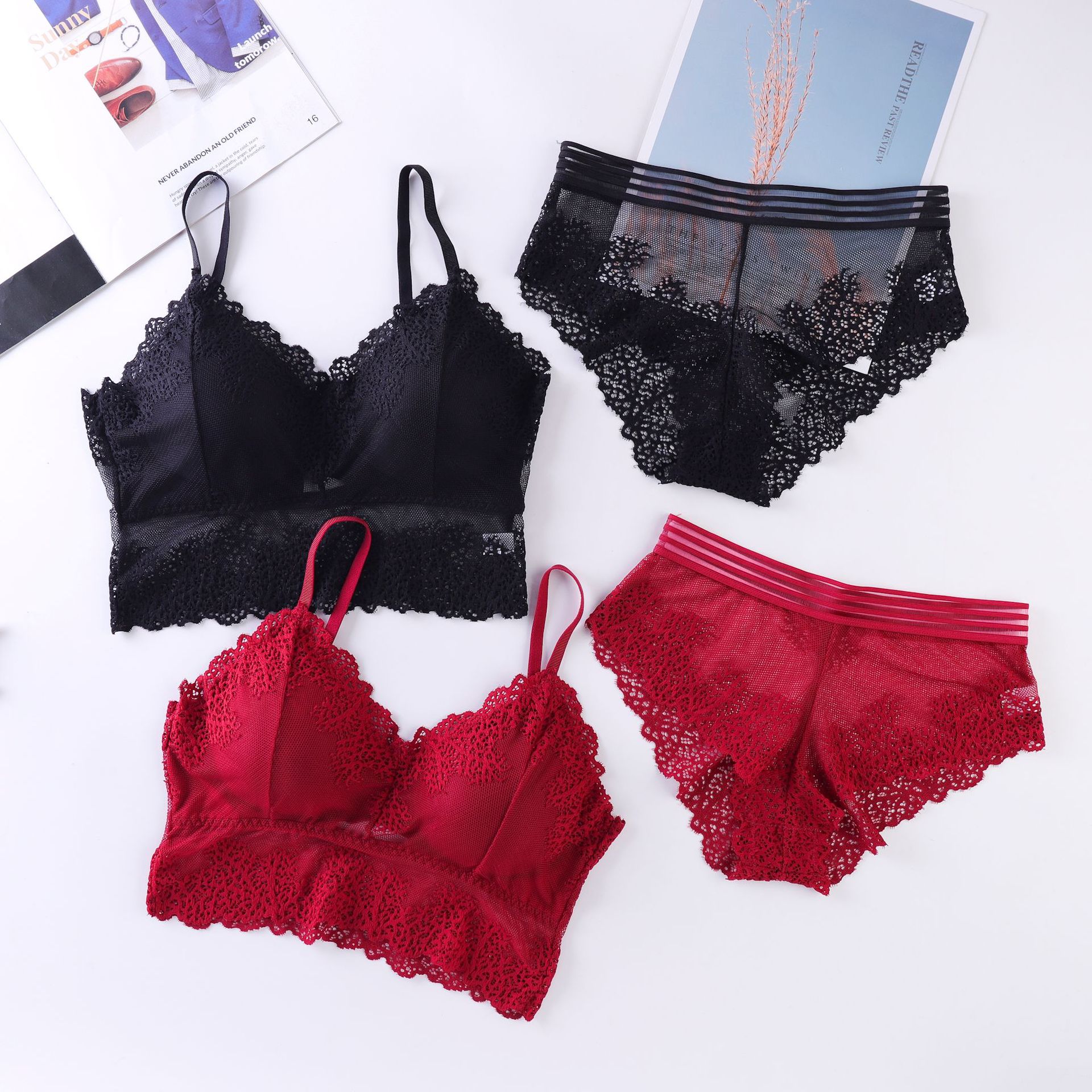 Lace Bralette Set - Women Lace Bra And Briefs Set