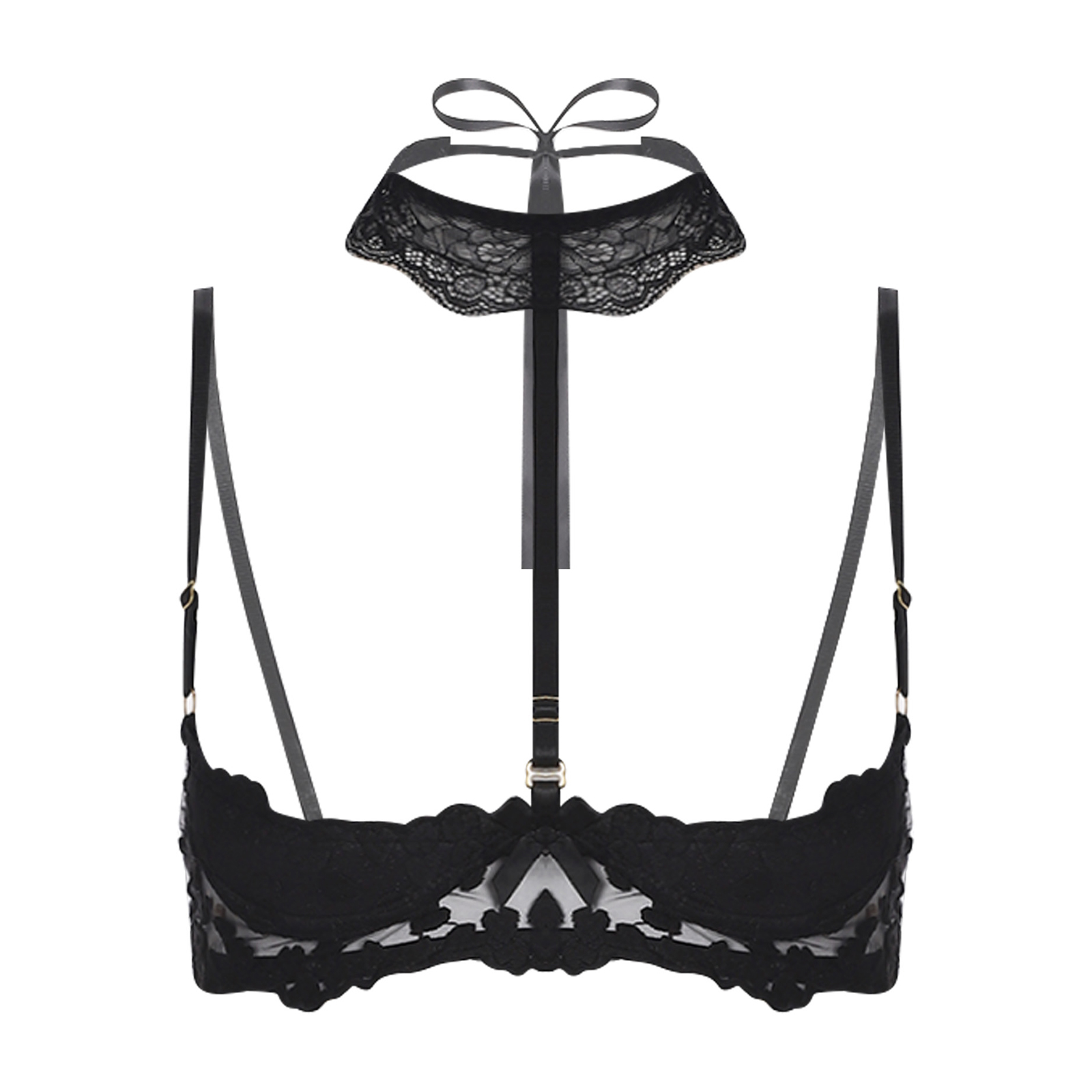 Sheer Bra Lace - Women Sheer Lace Halter Underwire Brassiere