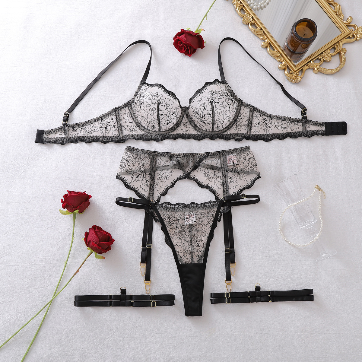 Women Sexy Floral Lace Erotic  - مراجعة Sheer Mesh Bra وسعره
