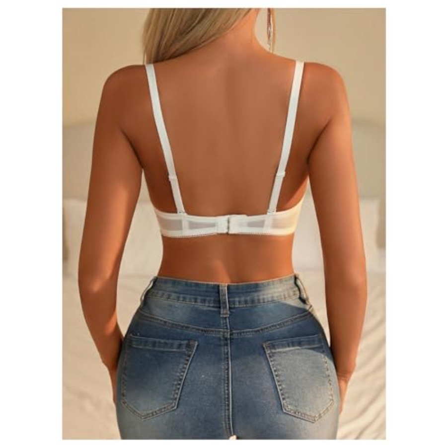 RoseSeek Women's Sheer Lace Un - مراجعة Plunge Bra Push Up وسعره