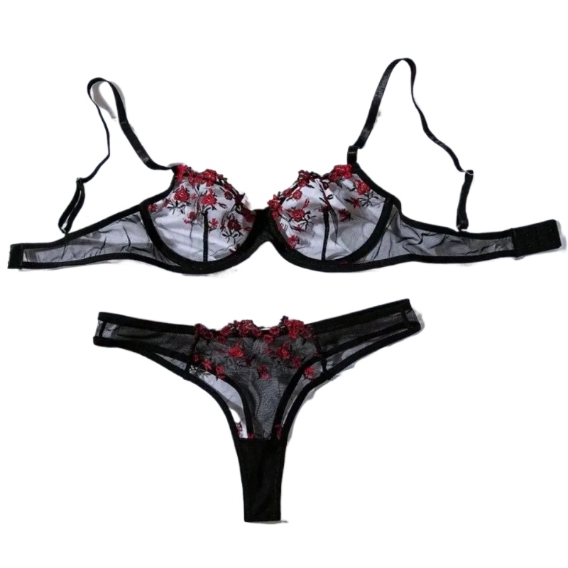 2pcs Set Sweet Mesh Lace Flowe - مراجعة Plunge Bra Push Up وسعره