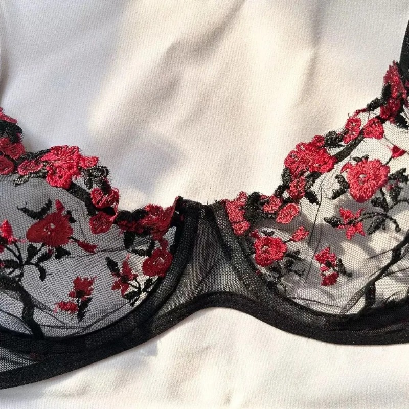 2pcs Set Sweet Mesh Lace Flowe - مراجعة Plunge Bra Push Up وسعره