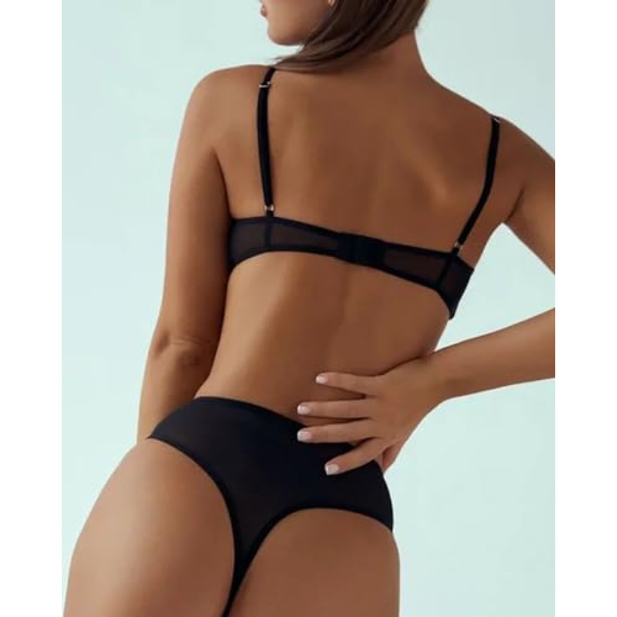Women's Mesh Solid Sheer See T - مراجعة Plunge Bra Push Up وسعره