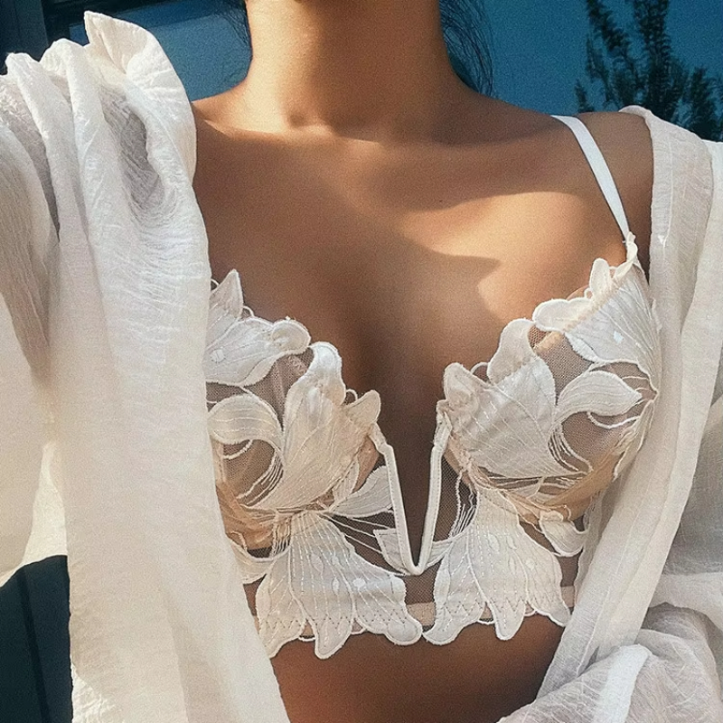 2 Pieces Sexy Lace Flowers Emb - مراجعة Plunge Bra Push Up وسعره