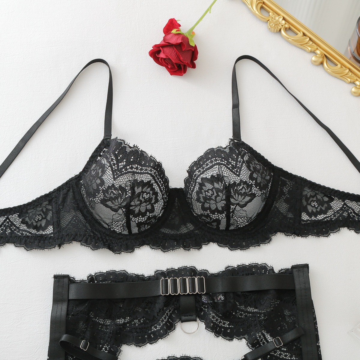 Women Floral Lace Erotic Set S - مراجعة Sheer Bra Lace وسعره